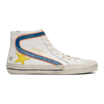 Shop Golden Goose White & Blue Slide Classic Sneakers In White/blue/