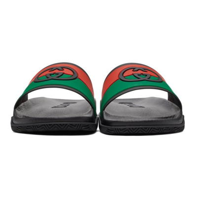 Shop Gucci Black Interlocking G Slip-on Sandals In 8815 Black-red-green