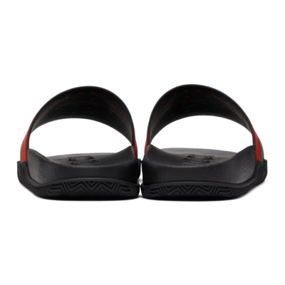 Shop Gucci Black Interlocking G Slip-on Sandals In 8815 Black-red-green