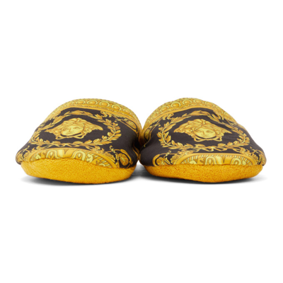 Shop Versace Black & Gold Baroque Slippers In Z4004 Gold