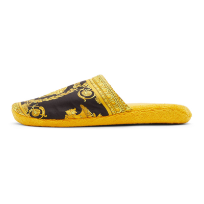 Shop Versace Black & Gold Baroque Slippers In Z4004 Gold