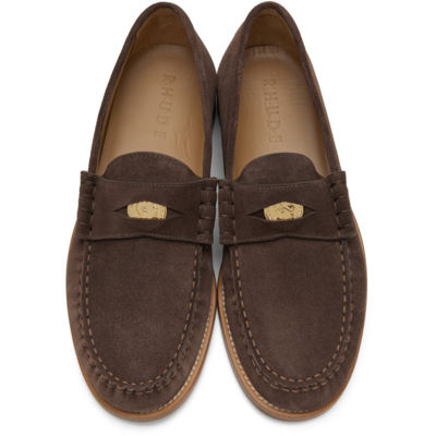 Shop Rhude Brown Suede Penny Loafers In Brown0090