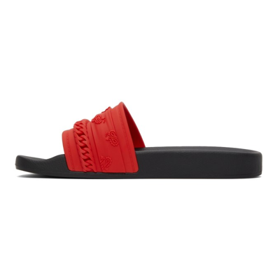 Shop Amiri Bandana Chain Pool Sandals In Black / Red