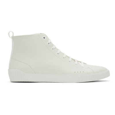 Shop Hugo Off-white Leather Zero Sneakers In 100 White
