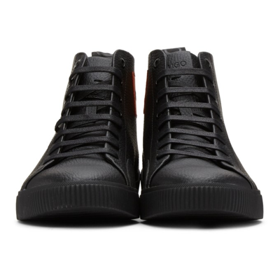 Shop Hugo Black Leather Zero Sneakers In 1 Black