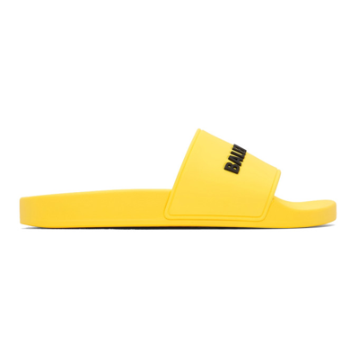 Shop Balenciaga Yellow Pool Slides In 7010 Yellow/black