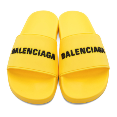 Shop Balenciaga Yellow Pool Slides In 7010 Yellow/black