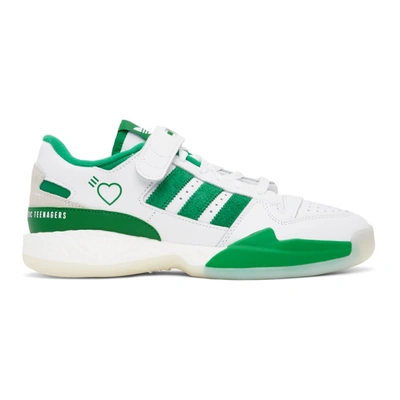 Shop Adidas X Human Made White & Green Forum Sneakers