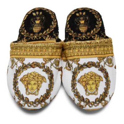 Shop Versace White & Black I Heart Baroque Slippers In Z7066 White