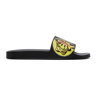 Shop Versace Black Smiling Medusa Slip-on Sandals In 2b670 Black