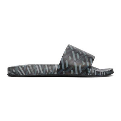 Shop Versace Black & Grey La Greca Sandals In 5b050 Grey