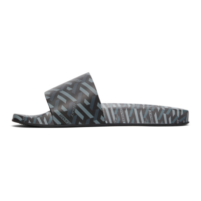 Shop Versace Black & Grey La Greca Sandals In 5b050 Grey