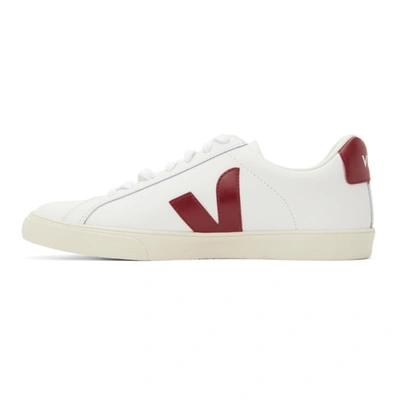 Shop Veja Leather Esplar Sneakers In White/red