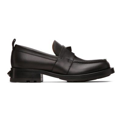 Shop Valentino Black Roman Stud Loafers In 0no Nero/nero/nero