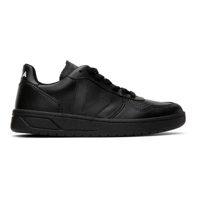 Shop Veja Leather V-10 Sneakers In Black