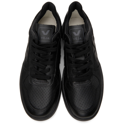 Shop Veja Leather V-10 Sneakers In Black