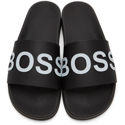 Shop Hugo Boss Black Bay Slides In 001 Black