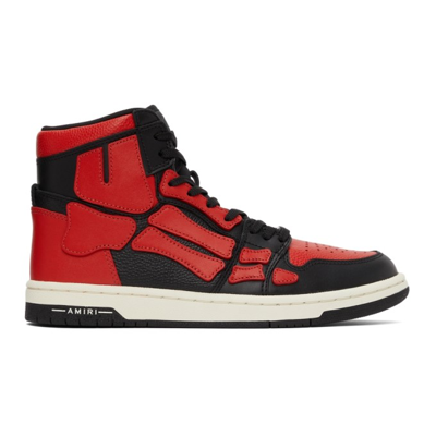 Shop Amiri Skel Top High Sneakers In Black / Red