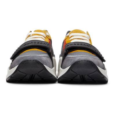 Shop Burberry Grey Ramsey Sneakers In Black/red/yellow