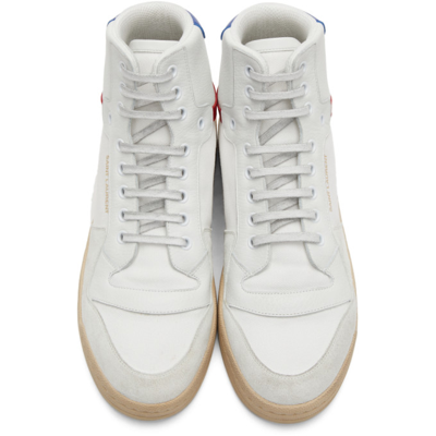Shop Saint Laurent Multicolor Canvas & Leather Lace-up Sneakers In 4062 Optic White/bei