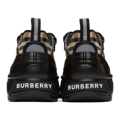 Shop Burberry Beige & Black Check Arthur Sneakers In Black/archive Beige