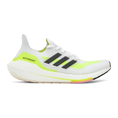 Shop Adidas Originals White & Yellow Ultraboost 21 Sneakers In Wht/blk/yel