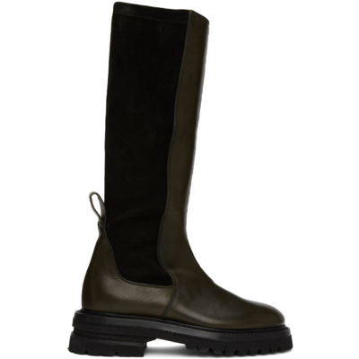 Shop Adyar Ssense Exclusive Brown Lancer High Boot In Olive/black