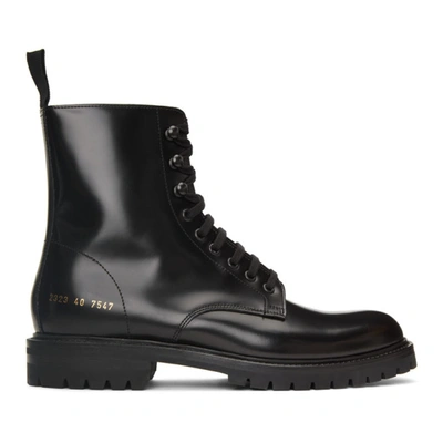 Shop Common Projects Black Combat Lace-up Boots In 7547 Black