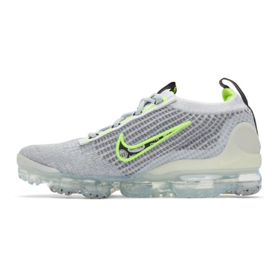 Shop Nike Grey & Green Air Vapormax 2021 Flyknit Sneakers In Grey/blk