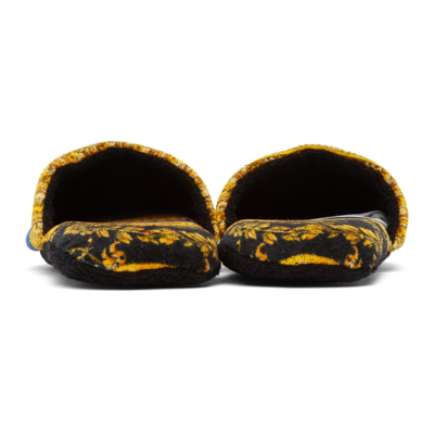 Shop Versace Blue & Gold I Love Barocco Slippers In Z7621 Blue