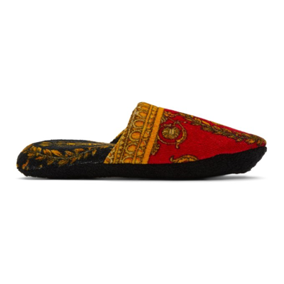 Shop Versace Red & Black I Heart Baroque Slippers In Z7501 Red