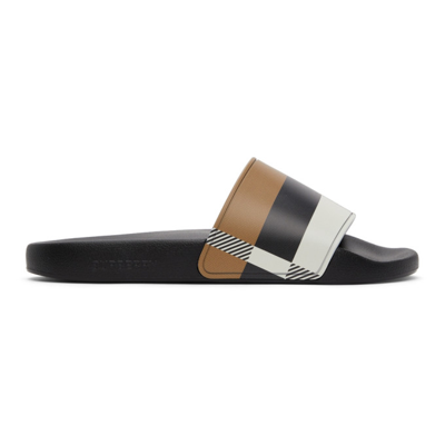 Shop Burberry Furley Printed Slides In Camel Check