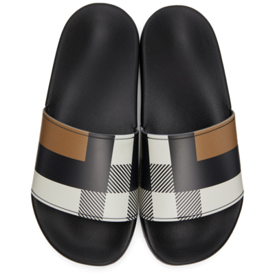 Shop Burberry Furley Printed Slides In Camel Check
