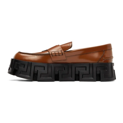 Shop Versace Brown Greca Sole Loafers In 1n350 Brown