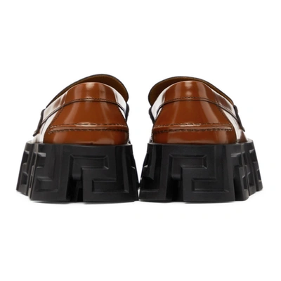 Shop Versace Brown Greca Sole Loafers In 1n350 Brown