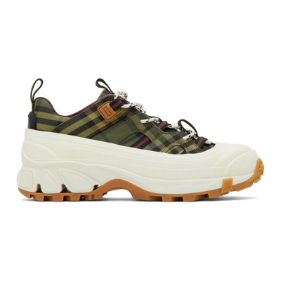 Shop Burberry Green & Burgundy Check Arthur Sneakers In Multicolour