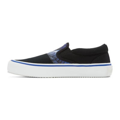 Shop Marcelo Burlon County Of Milan Black & Blue Wings Slip-on Sneakers In Black/blue