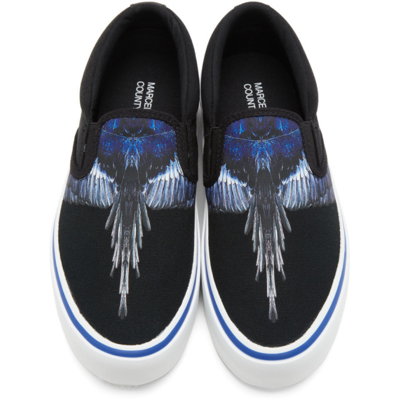 Shop Marcelo Burlon County Of Milan Black & Blue Wings Slip-on Sneakers In Black/blue