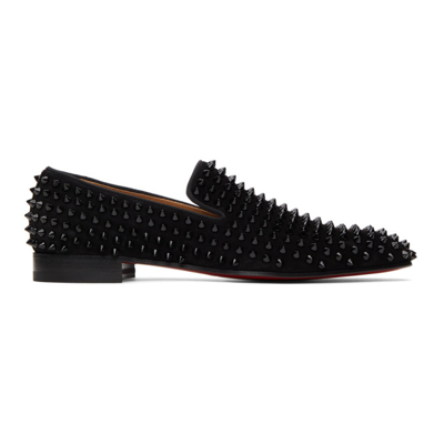 Shop Christian Louboutin Black Suede Dandelion Spikes Flat Loafers In Cm53 Black/black