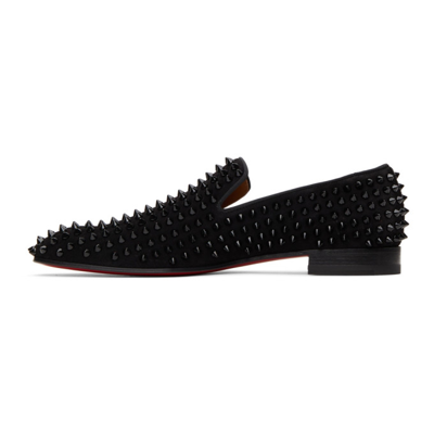 Shop Christian Louboutin Black Suede Dandelion Spikes Flat Loafers In Cm53 Black/black