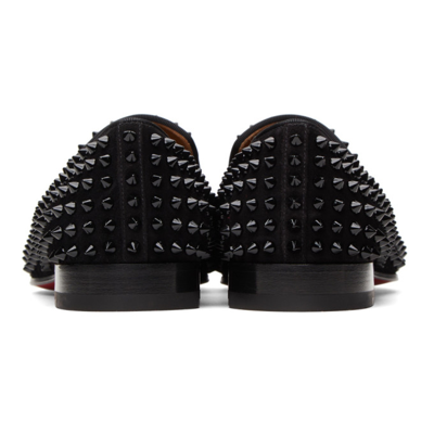 Shop Christian Louboutin Black Suede Dandelion Spikes Flat Loafers In Cm53 Black/black