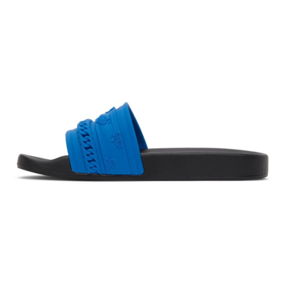 Shop Amiri Bandana Chain Pool Sandals In Black / Blue