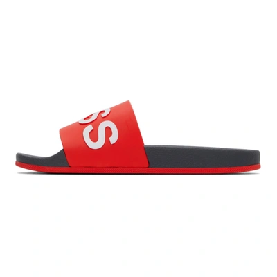 Hugo Boss Logo-print Flatform Slides In Red