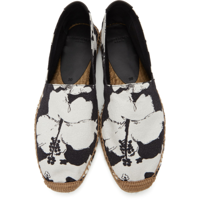 Shop Saint Laurent White & Black Hibiscus Print Espadrilles In 1006 Whtblk