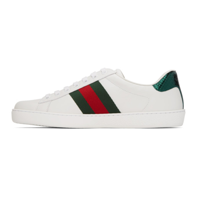 Shop Gucci White Embroidered Ace Sneakers In 9064 Bia/vrv/r.flame
