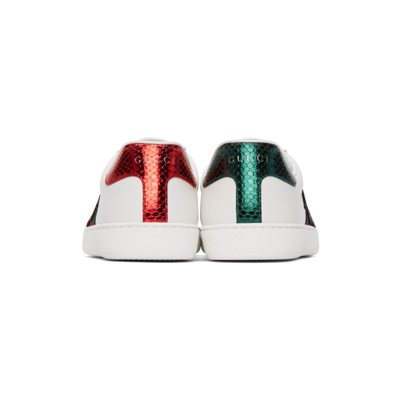 Shop Gucci White Embroidered Ace Sneakers In 9064 Bia/vrv/r.flame