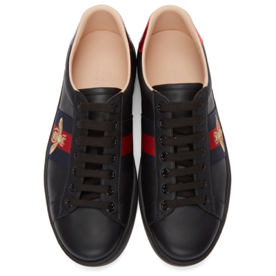 Shop Gucci Black Embroidered Ace Sneakers In 1284 Nero/brb/r.flam