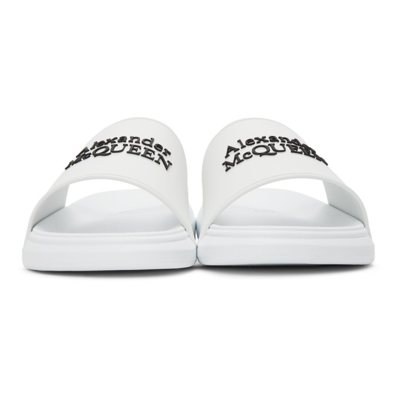 Shop Alexander Mcqueen White Logo Pool Slides In 9061 White/black