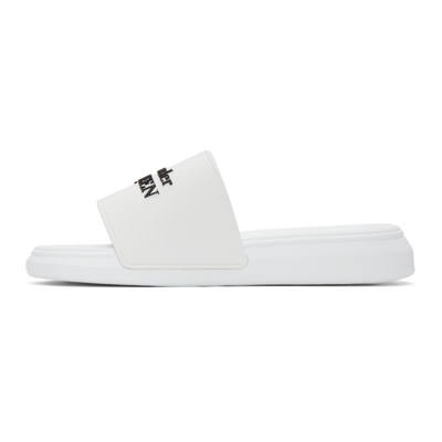 Shop Alexander Mcqueen White Logo Pool Slides In 9061 White/black