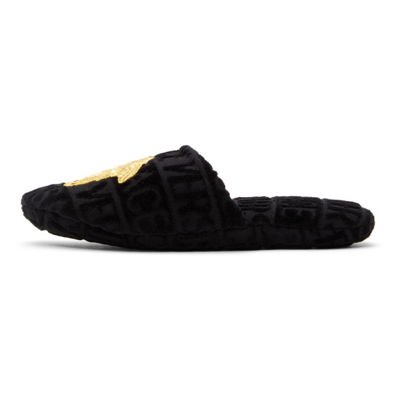 Shop Versace Black & Gold Medusa Head Slippers In Z4557 Blgld